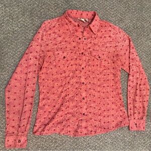 Rockies Womens Medium LS Shirt Pearl Snap Western Semi-Sheer Pink Floral EUC